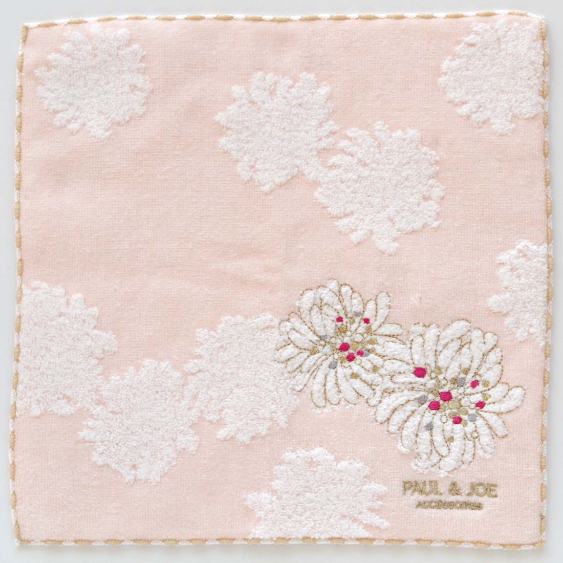 タオルハンカチーフ(クリザンテーム刺繍・ピンク)