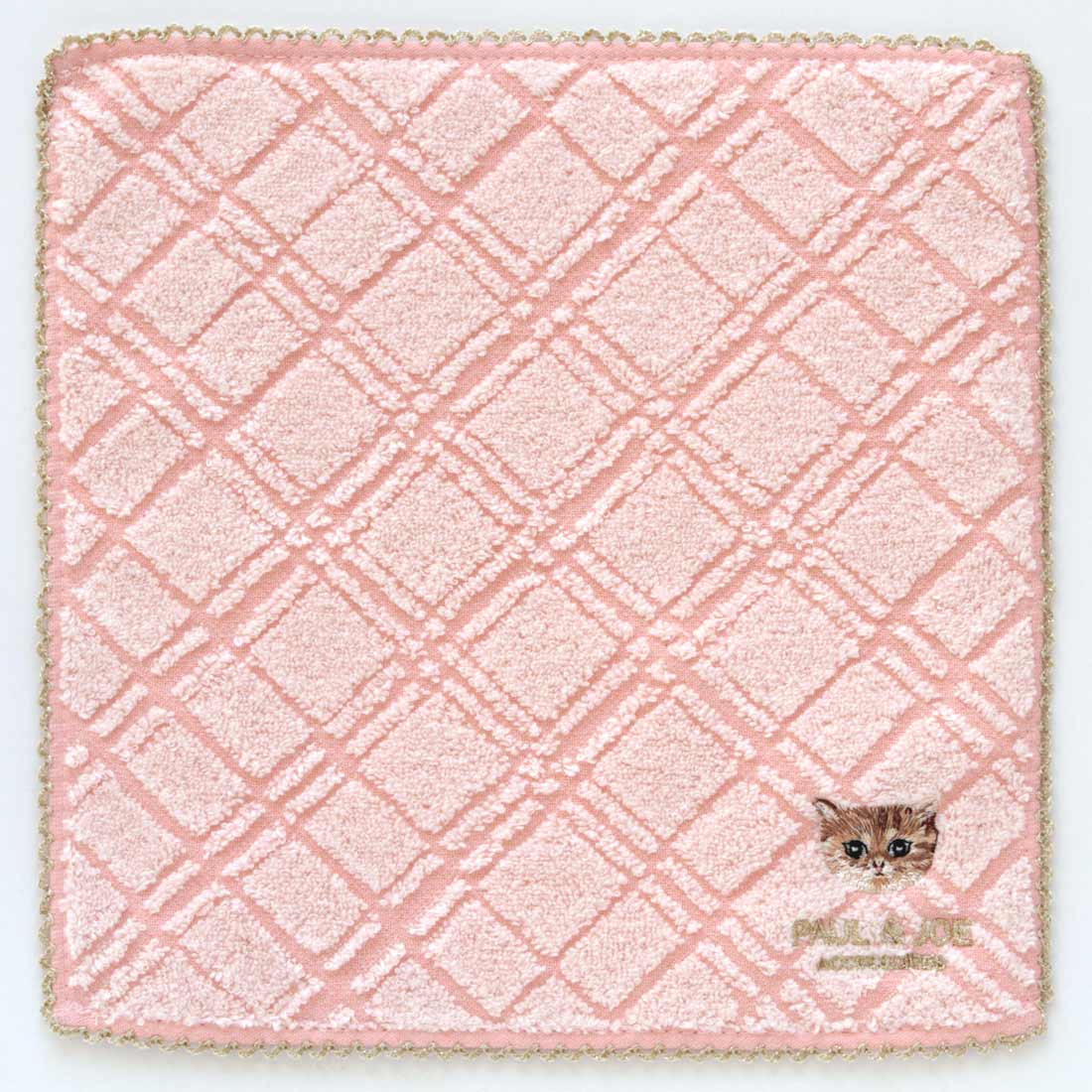 タオルハンカチーフ(ヌネット刺繍×レース・ピンク)