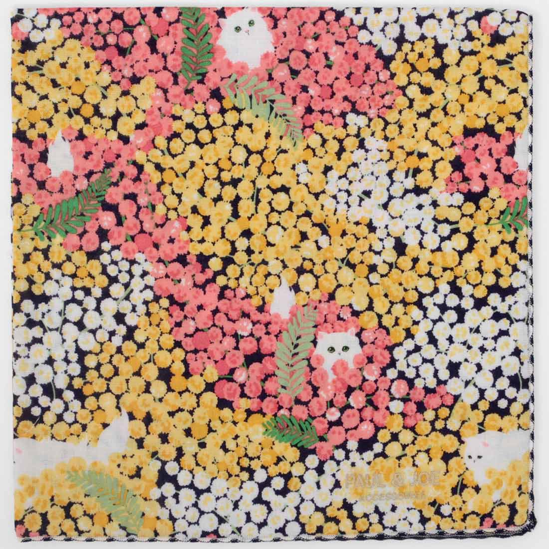 【ミモザ】プリントハンカチ(ピンク)