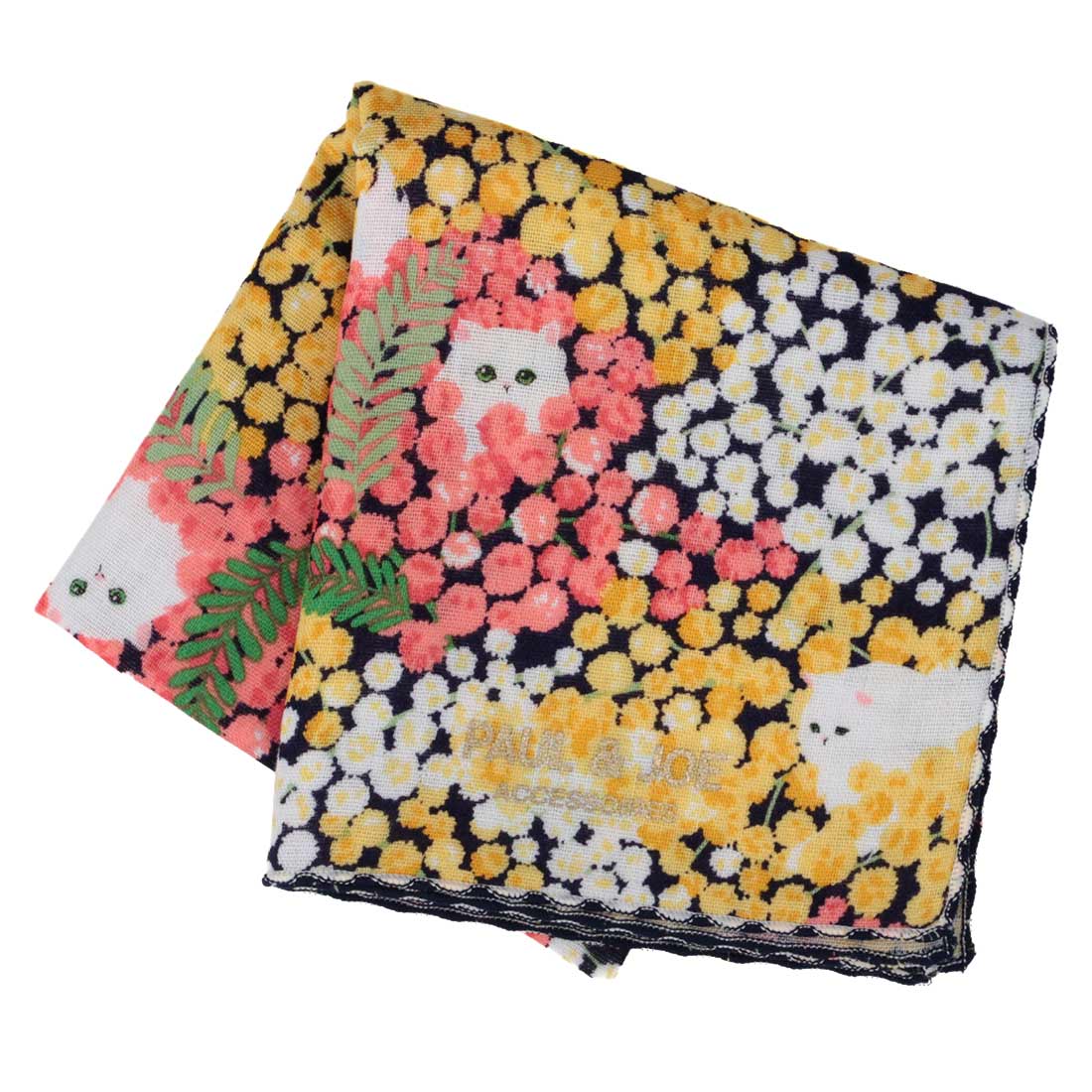 【ミモザ】プリントハンカチ(ピンク)