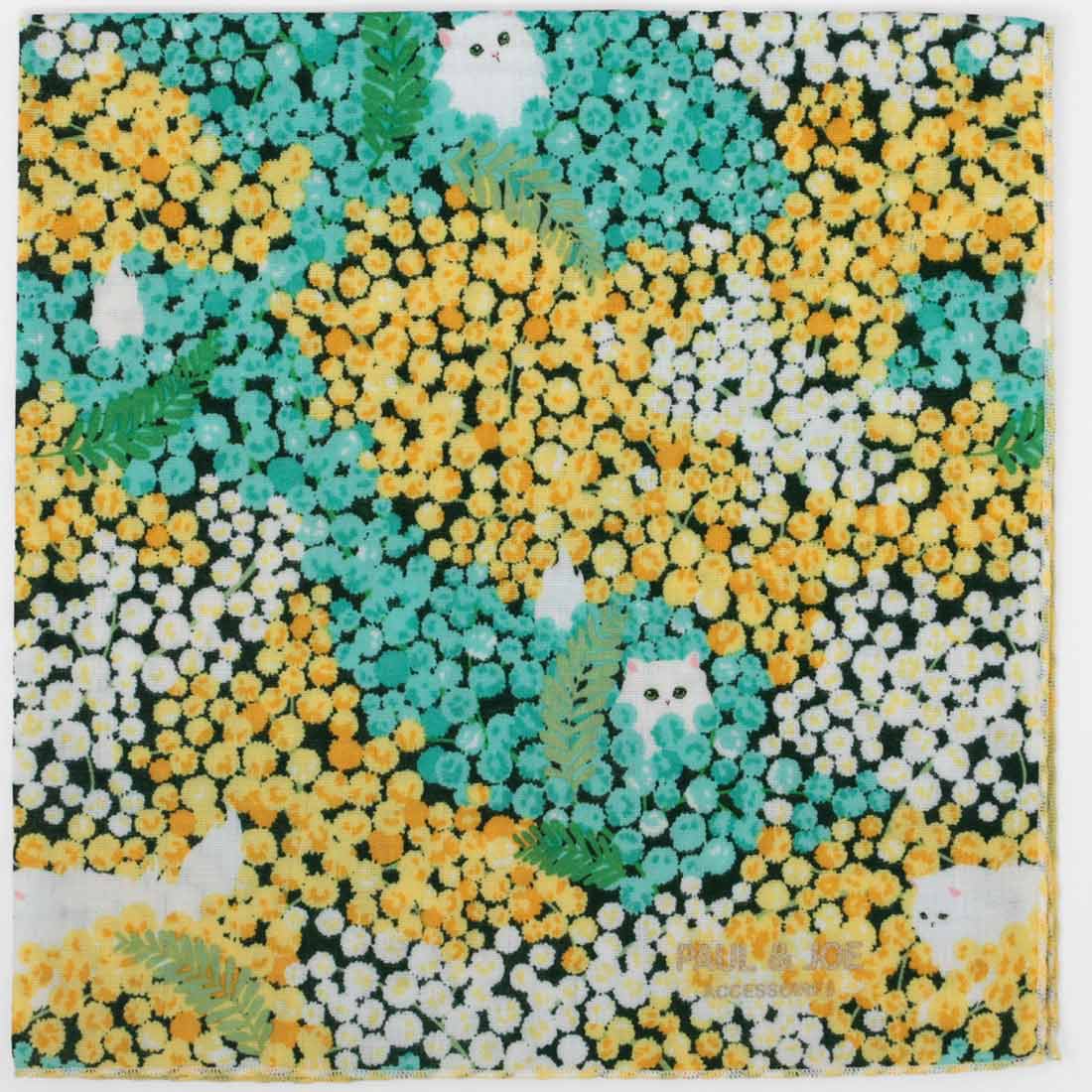 【ミモザ】プリントハンカチ(グリーン)