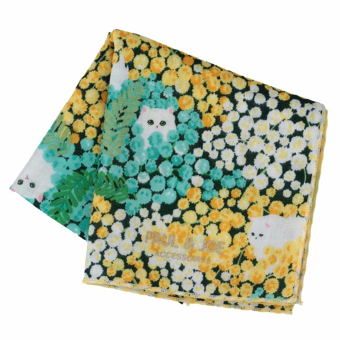 【ミモザ】プリントハンカチ(グリーン)