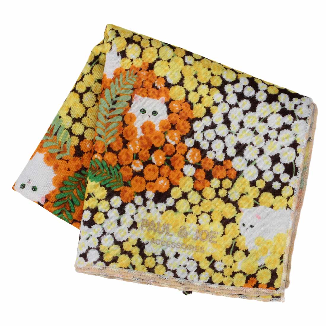 【ミモザ】プリントハンカチ(イエロー)