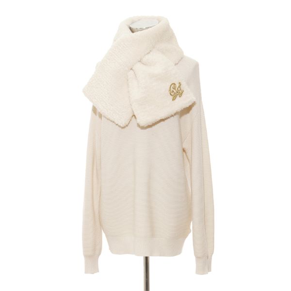 ファーマフラー ブローチ付き オフホワイト