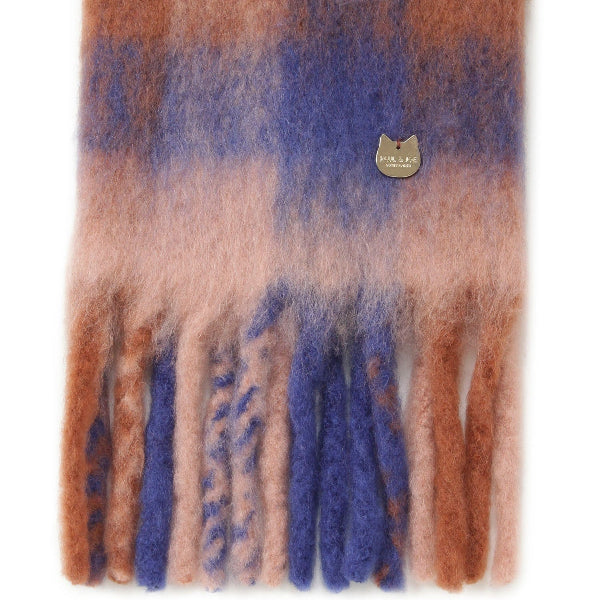 ウール混ブロックチェックボリュームマフラー ネイビー