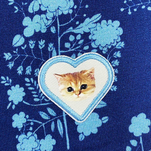 フラワープリント&ハートワッペン(ネイビー)