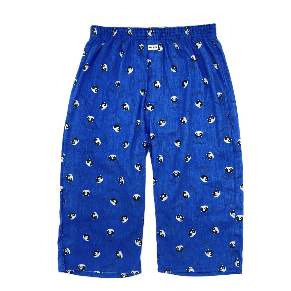 ピケ楊柳黒白ハチワレ猫柄PT ステテコ(ブルー)