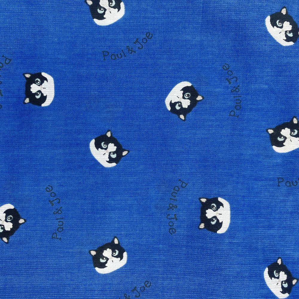 ピケ楊柳黒白ハチワレ猫柄PT ステテコ(ブルー)