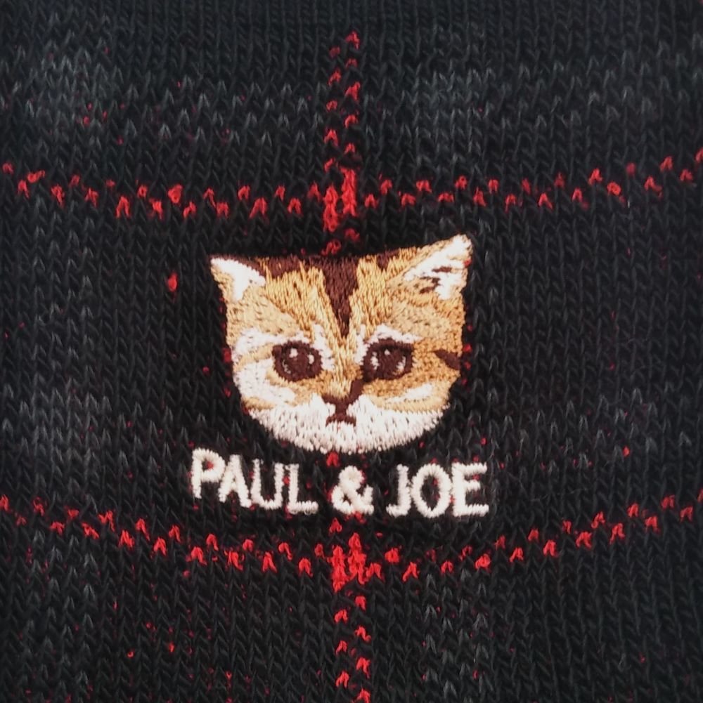 【レディース】チェック柄ヌネット刺繍 ロークルー丈ソックス(ブラック)