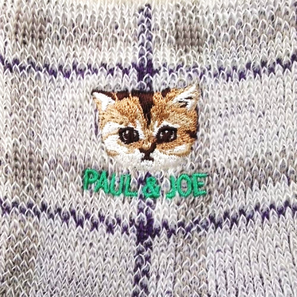【レディース】チェック柄ヌネット刺繍 ロークルー丈ソックス(アイボリー)