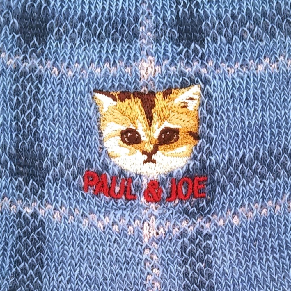 【レディース】チェック柄ヌネット刺繍 ロークルー丈ソックス(ブルー)