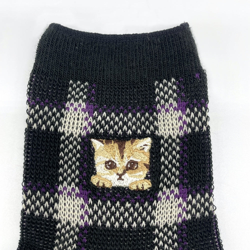 【レディース】チェックヌネット刺繍 ソックス