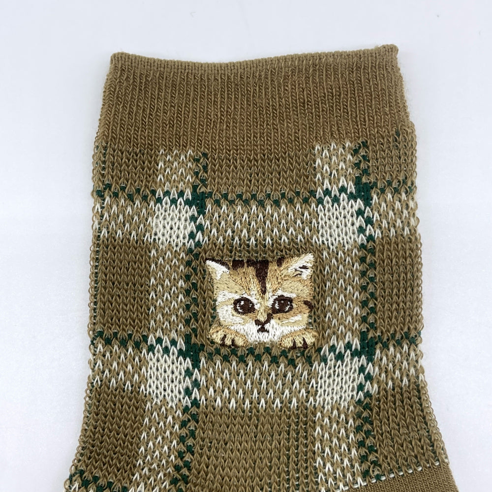 【レディース】チェックヌネット刺繍 ソックス