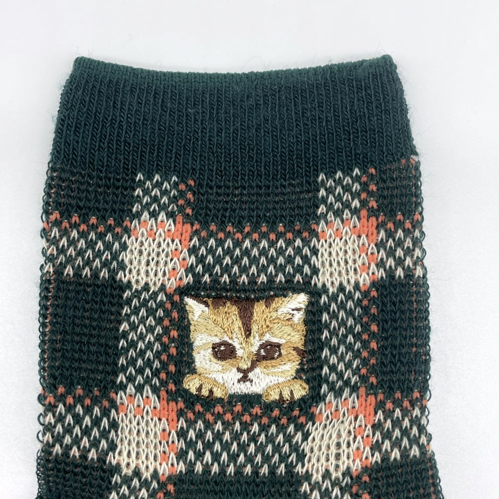 【レディース】チェックヌネット刺繍 ソックス