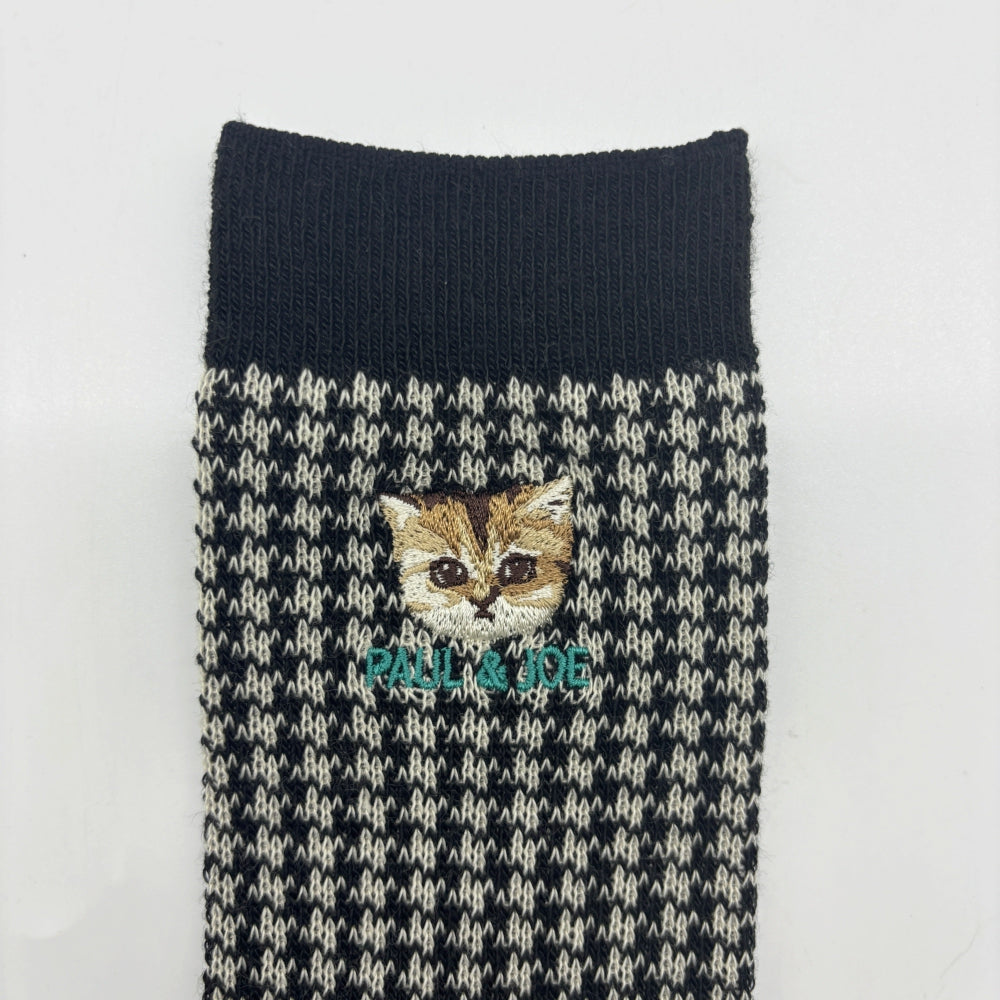 【レディース】千鳥チェックヌネット刺繍 ソックス