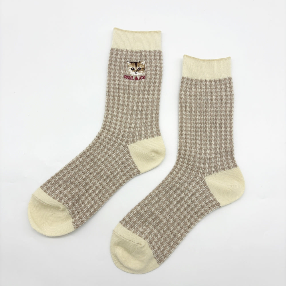 【レディース】千鳥チェックヌネット刺繍 ソックス