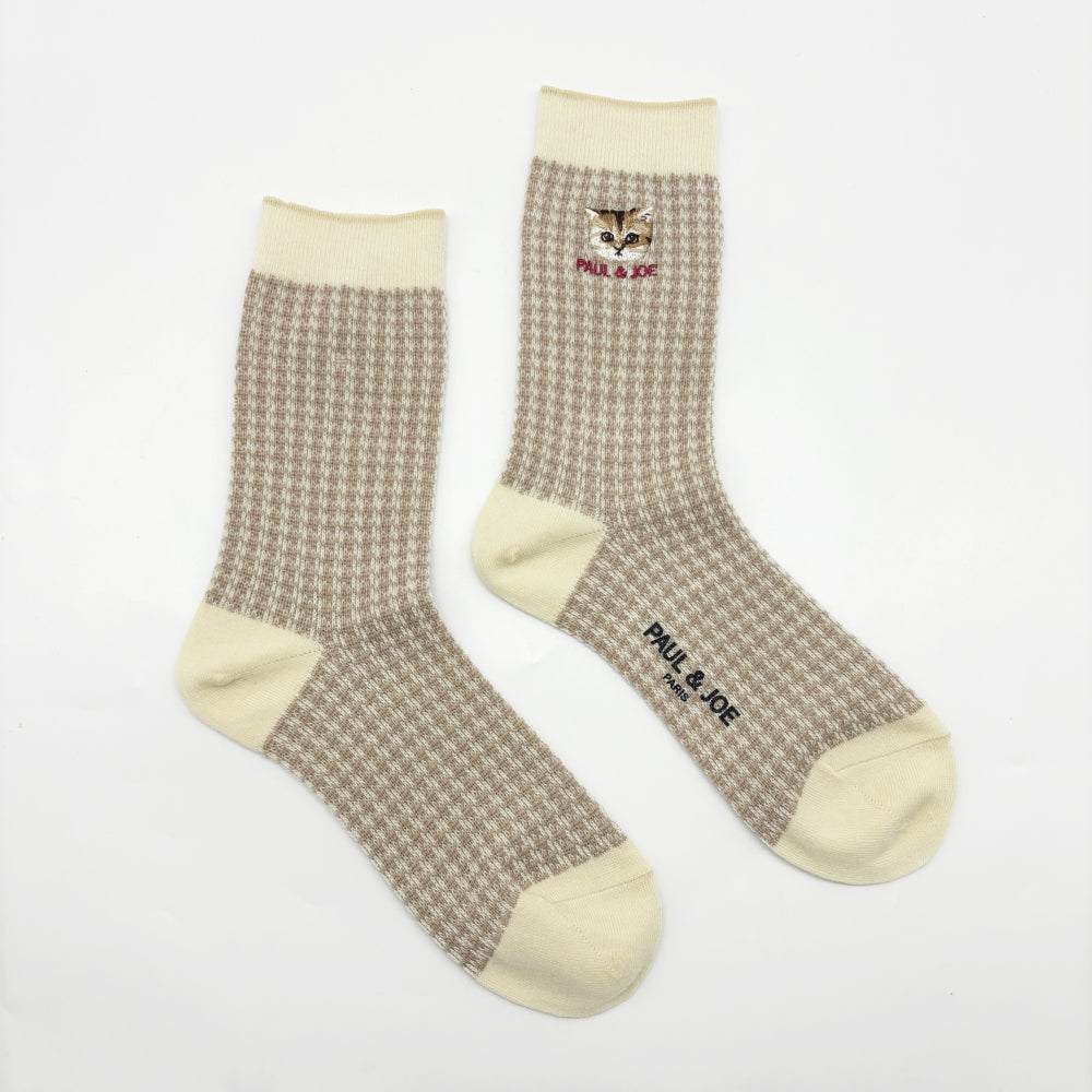 【レディース】千鳥チェックヌネット刺繍 ソックス
