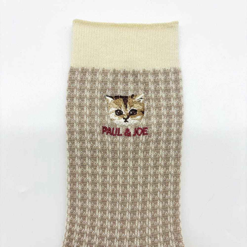 【レディース】千鳥チェックヌネット刺繍 ソックス