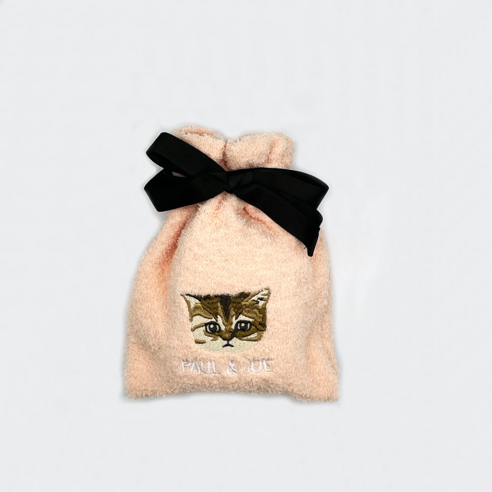 巾着入りヌネット刺繍マシュマロルームソックス(ピンク)