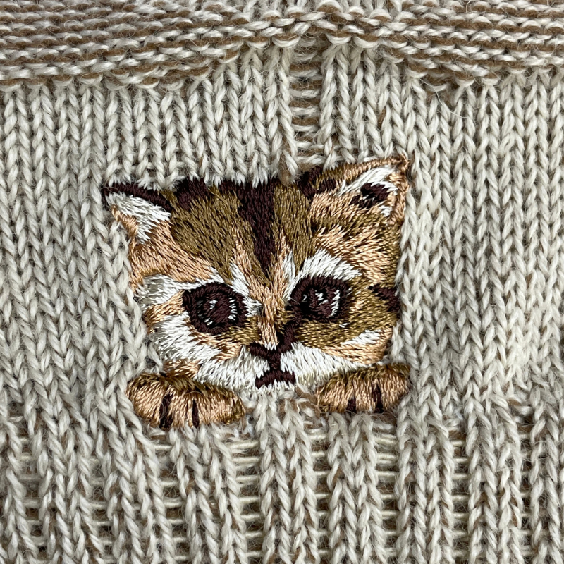【レディース】リンクス猫柄ヌネット刺繍 レッグウォーマー(アイボリー)