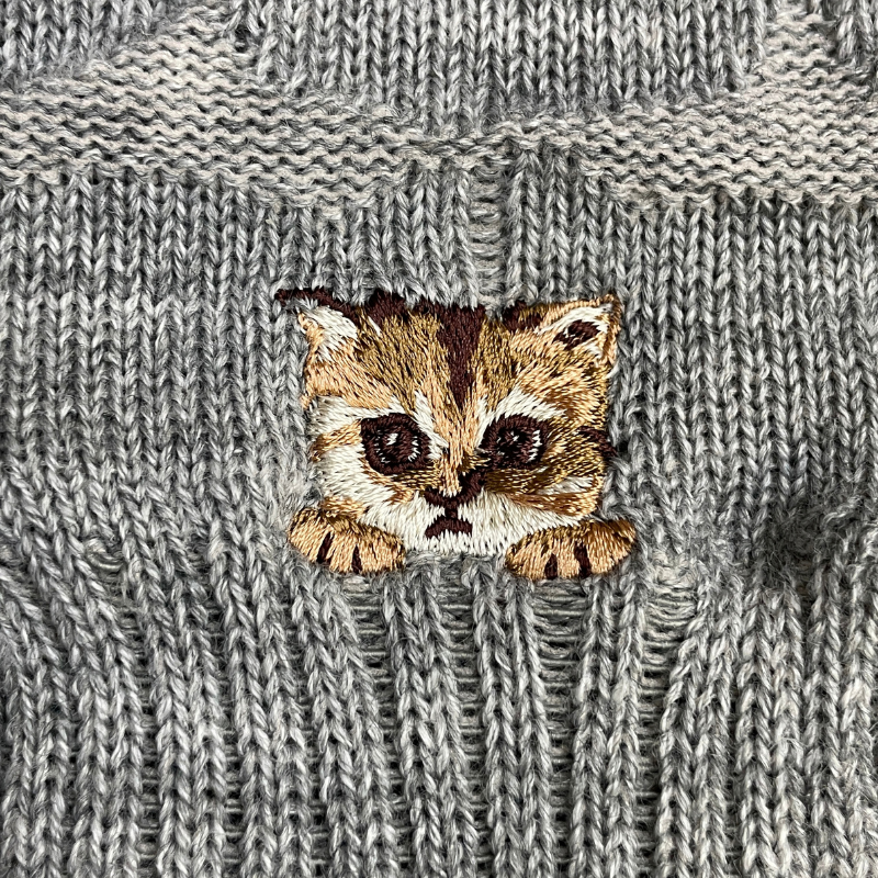 【レディース】リンクス猫柄ヌネット刺繍 レッグウォーマー(グレー)
