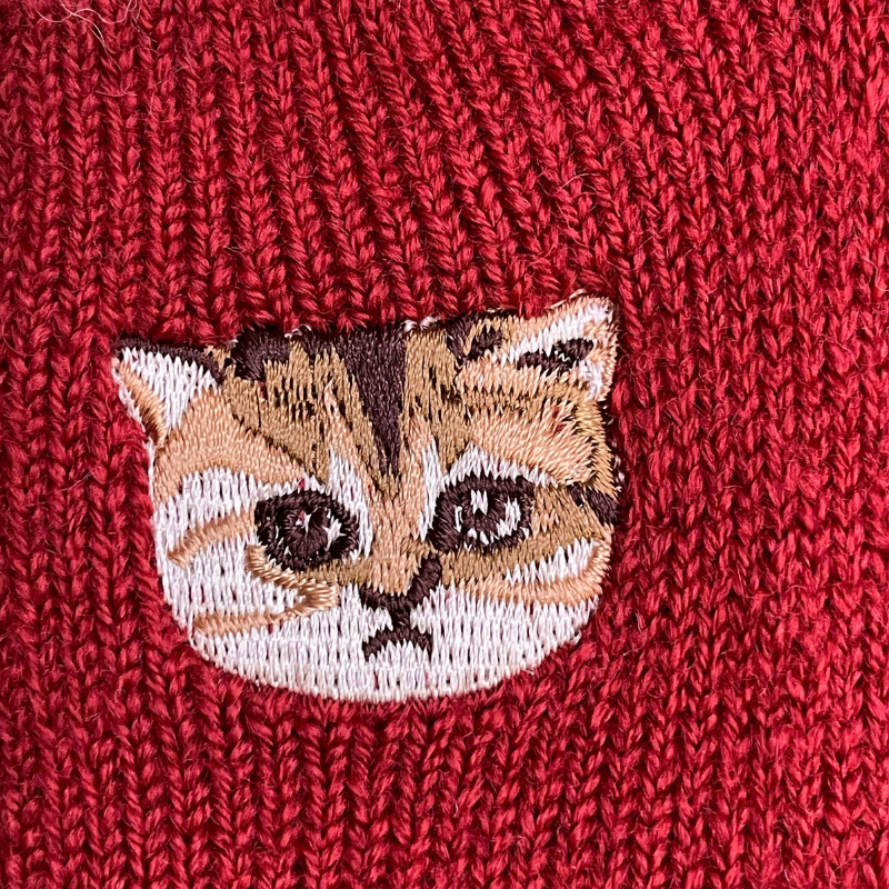【レディース】ハマグリ無地ヌネット刺繍 ルームソックス(レッド)