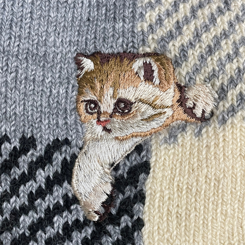 【レディース】ブロックチェックヌネット刺繍 ルームソックス(ブラック)