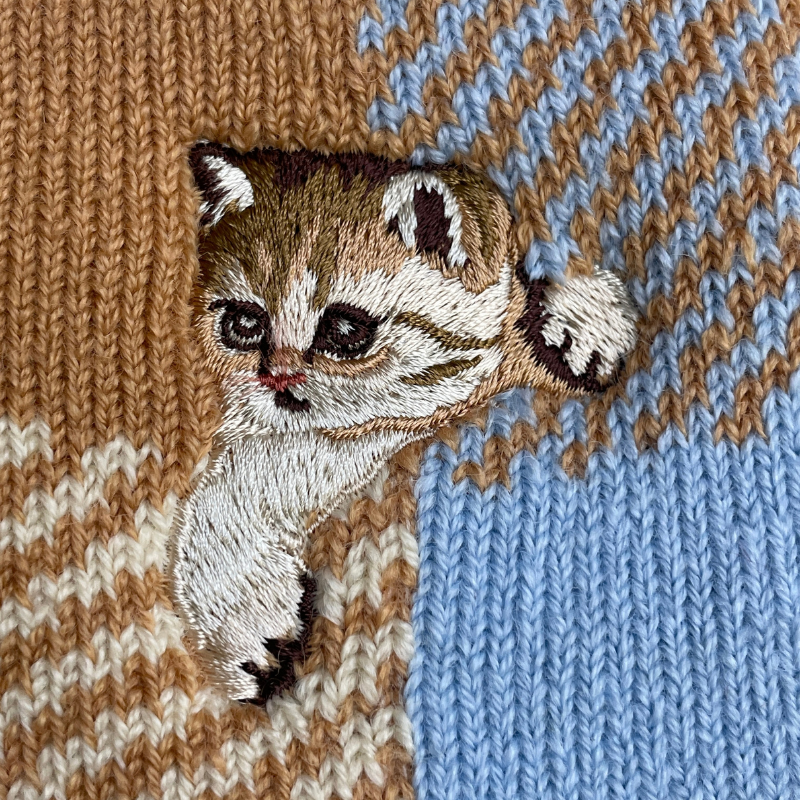 【レディース】ブロックチェックヌネット刺繍 ルームソックス(アイボリー)