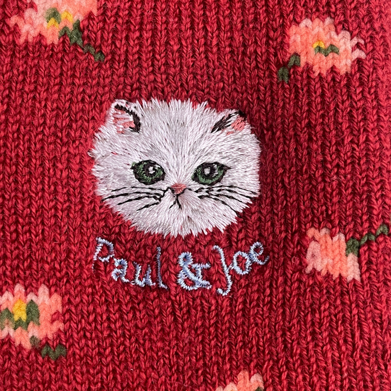 【レディース】小花柄ジプシー刺繍 ルームソックス(レッド)
