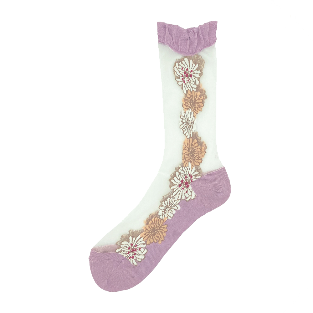 【レディース】シースルー クリザンテーム柄ソックス(ピンク)