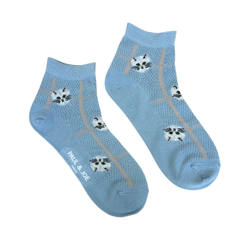 【レディース】ジプシーチェック柄メッシュソックス(サックス)