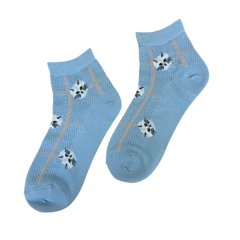 【レディース】ジプシーチェック柄メッシュソックス(サックス)