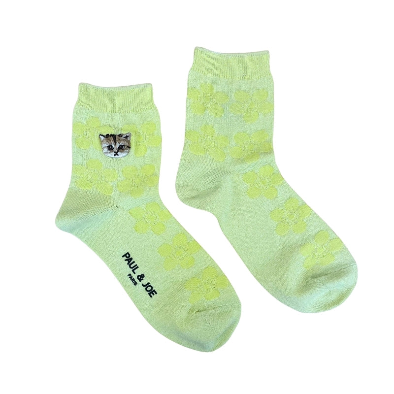 【レディース】花柄ヌネット刺繍ソックス(イエロー)