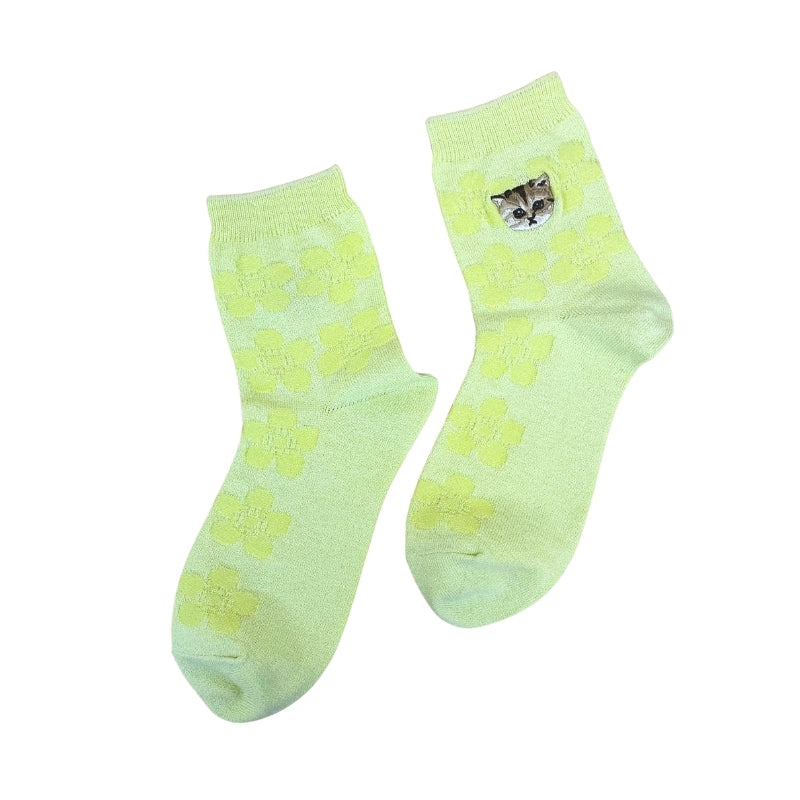 【レディース】花柄ヌネット刺繍ソックス(イエロー)