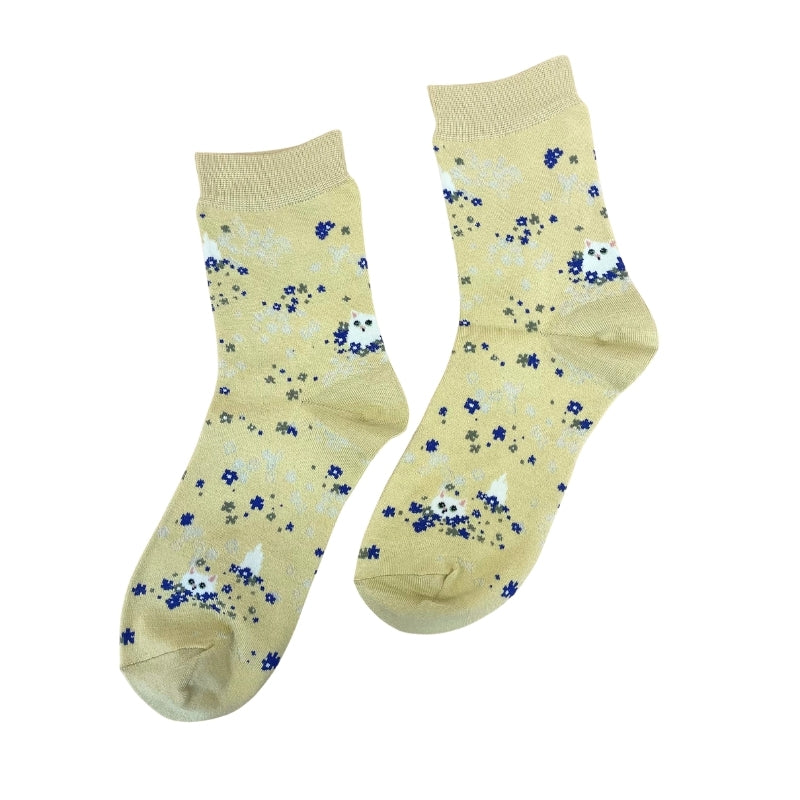 【レディース】ジプシー花畑柄ソックス(イエロー)