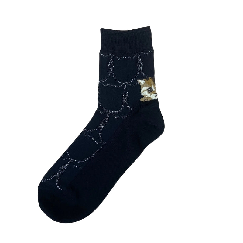 【レディース】シースルー猫リングかかとヌネット柄 ソックス(ブラック)