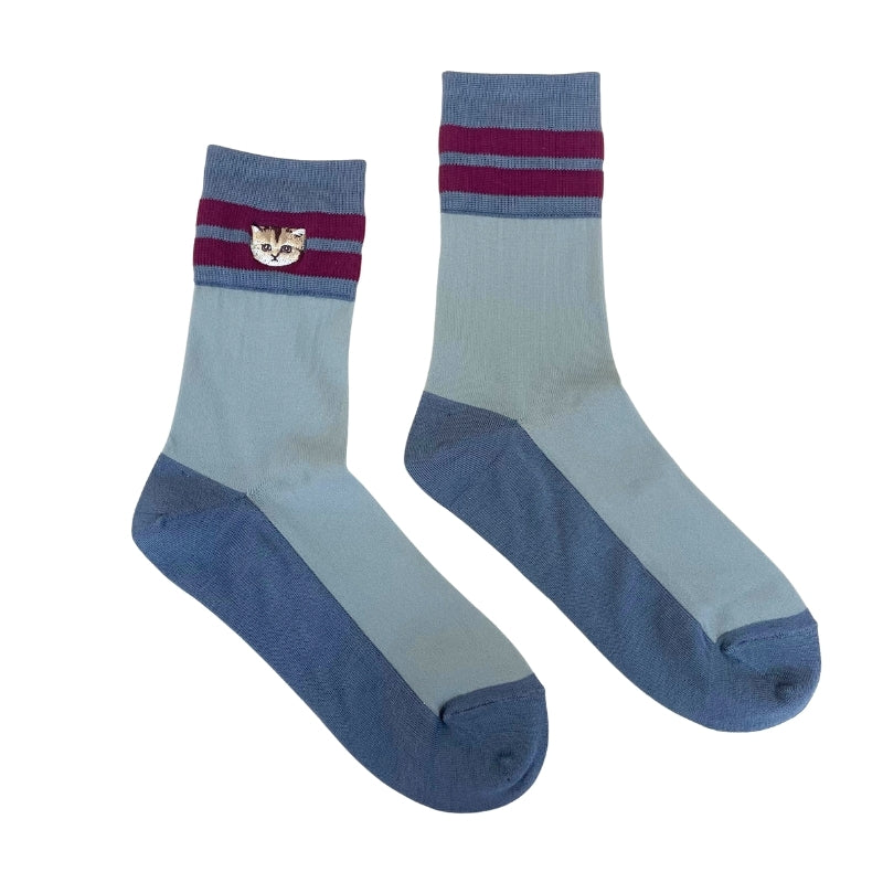 【レディース】シースルーヌネット刺繍 ソックス(チャコール)