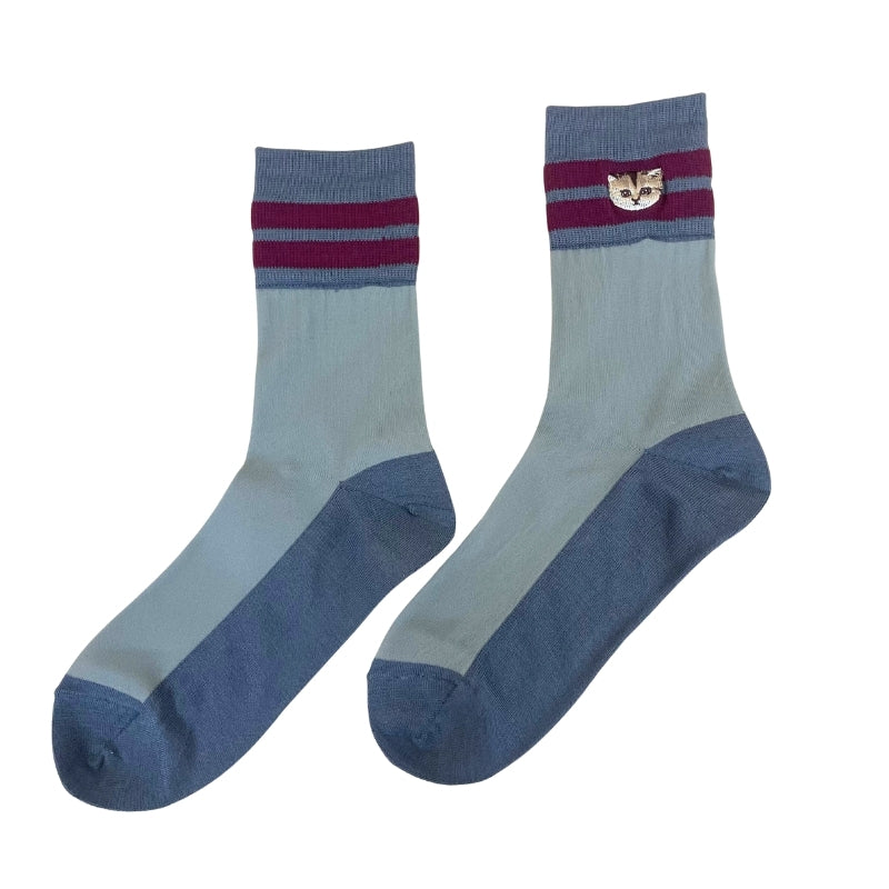 【レディース】シースルーヌネット刺繍 ソックス(チャコール)