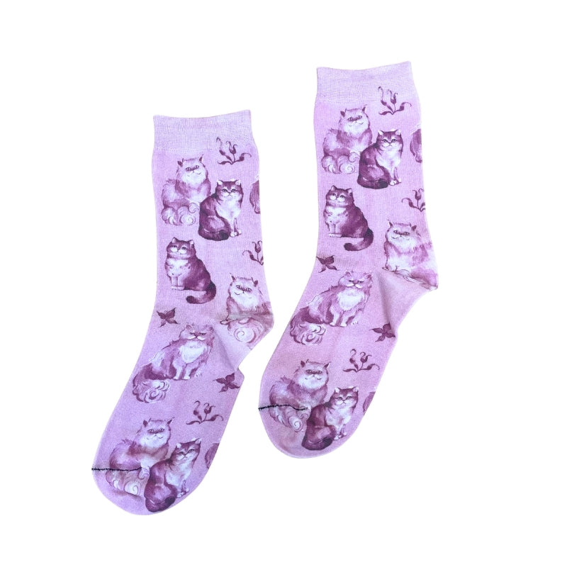 【レディース】壁紙風猫プリント ソックス(ピンク)
