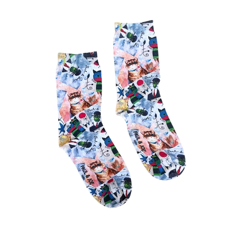 【レディース】アートキャットプリント ソックス(ピンク)