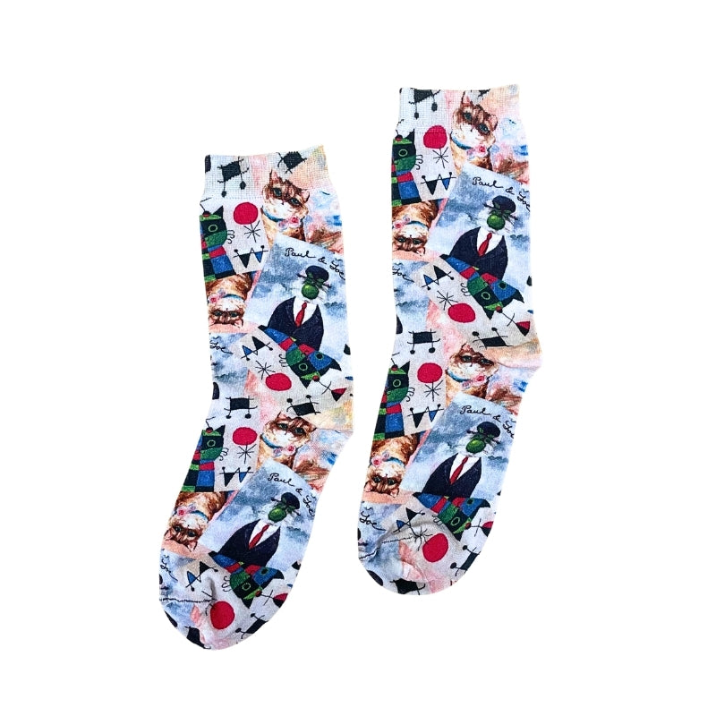 【レディース】アートキャットプリント ソックス(ピンク)