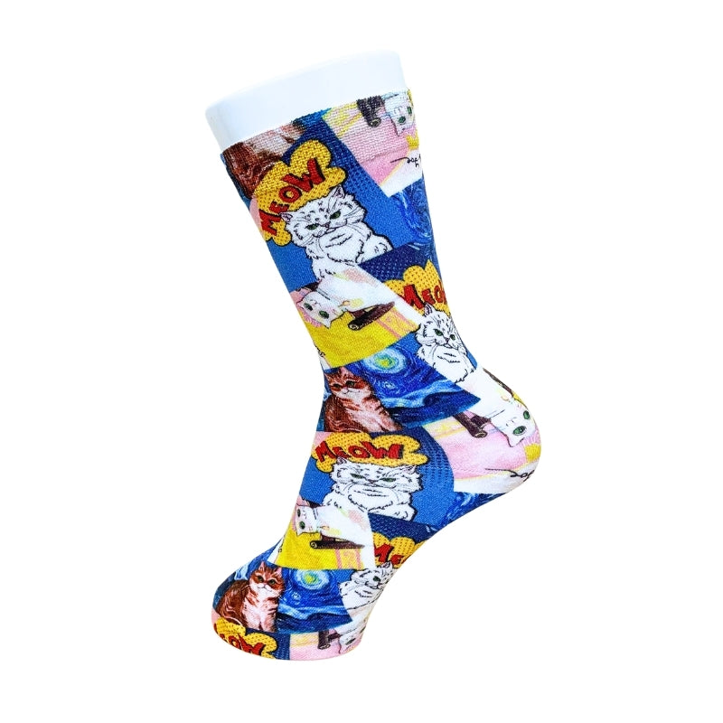 【レディース】アートキャットプリント ソックス(ブルー)