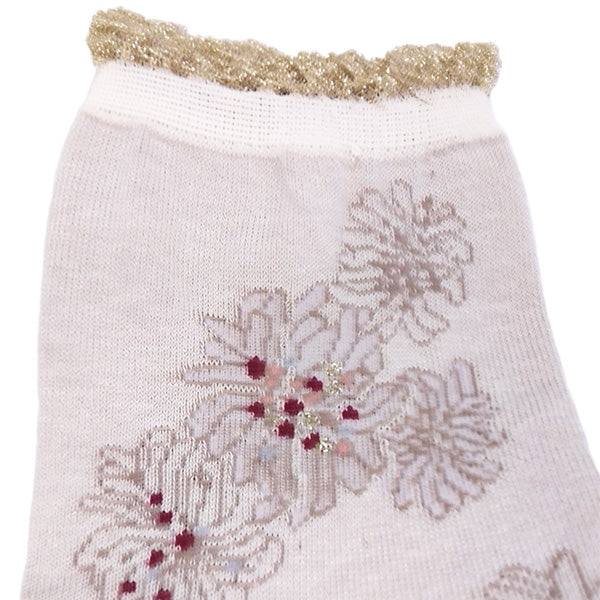 【レディース】クリザンテーム柄 ロークルー丈ソックス(オフホワイト)