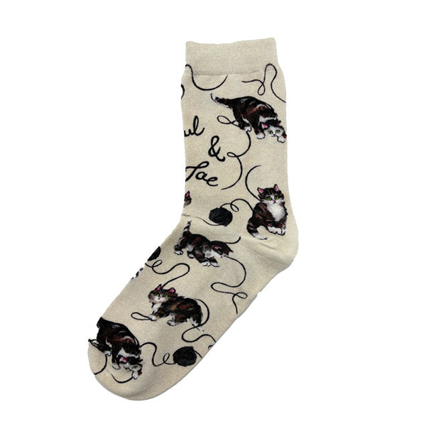 【レディース】猫と毛糸玉柄レディースソックス