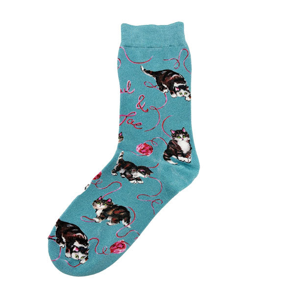 【レディース】猫と毛糸玉柄レディースソックス