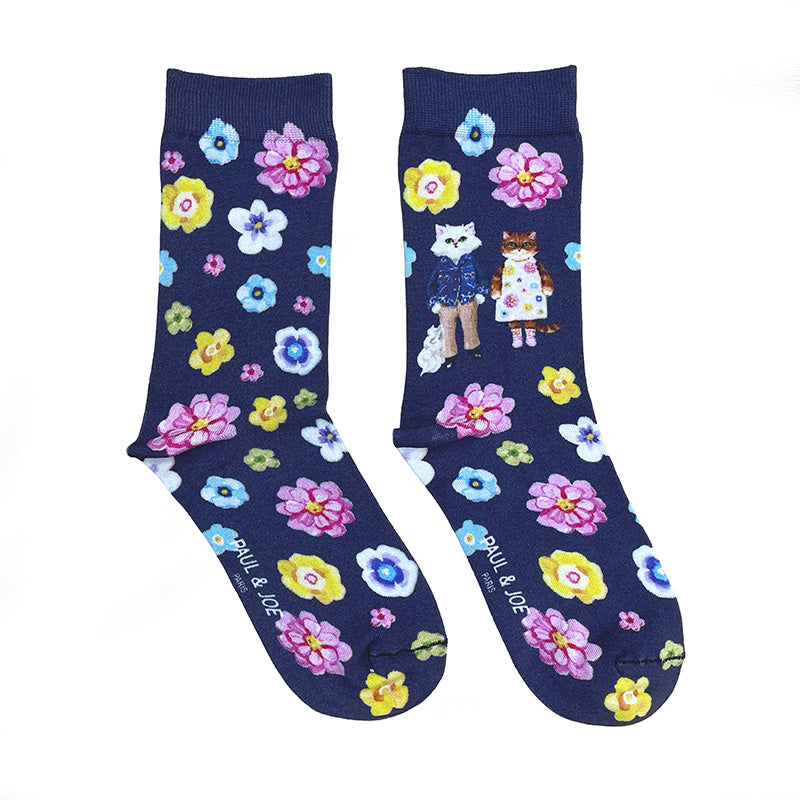 【レディース】ジプシー&ヌネットフラワー柄 ロークルー丈レディースソックス(ネイビー)