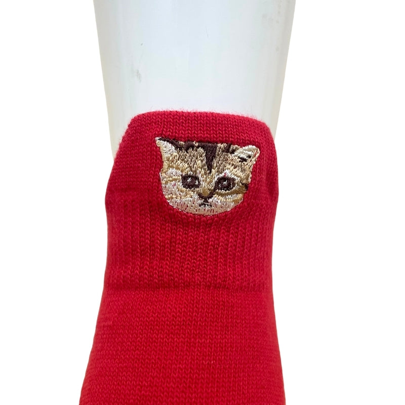 【メンズ】ヌネットかかと刺繍柄 ショートソックス(レッド)