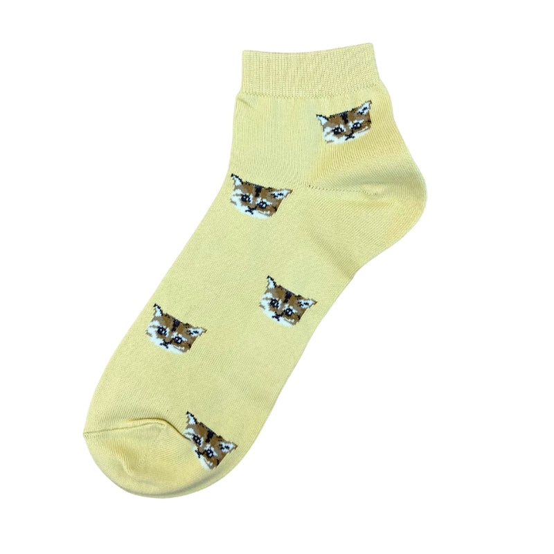 【メンズ】ヌネットフェイス総柄 ショートソックス(イエロー)