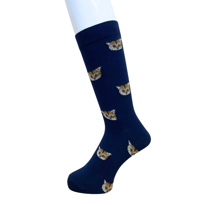 【メンズ】ヌネットフェイス総柄 クルー丈ソックス(ネイビー)
