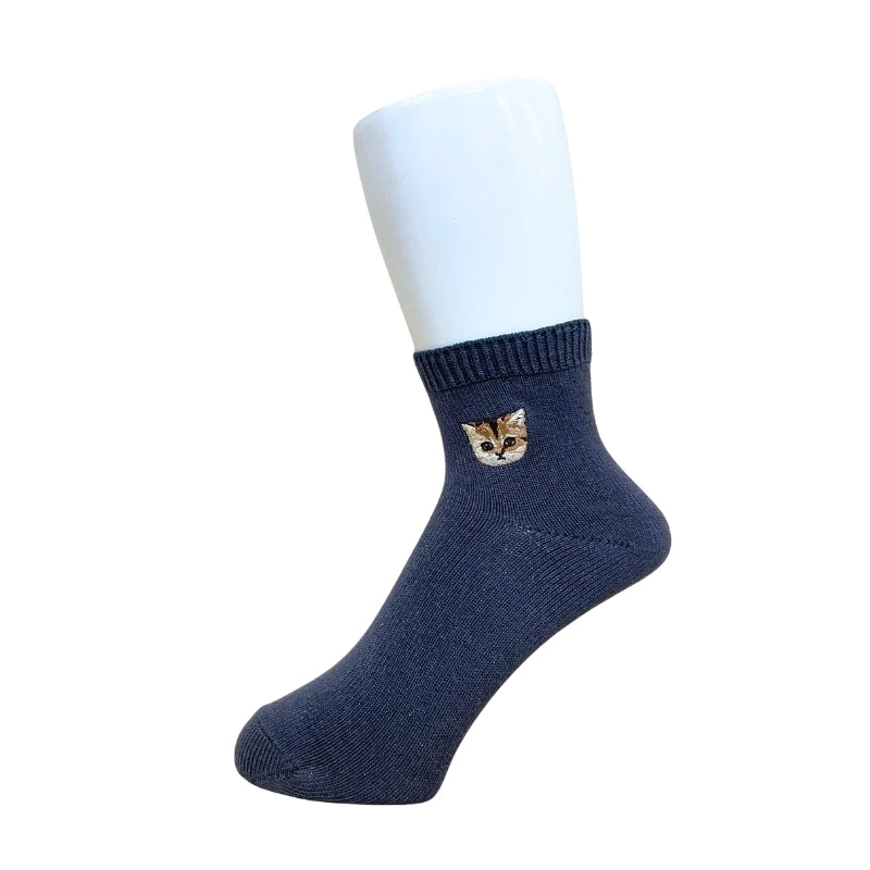 ラメ無地ヌネットワンポイント刺繍 ショートソックス(チャコール)